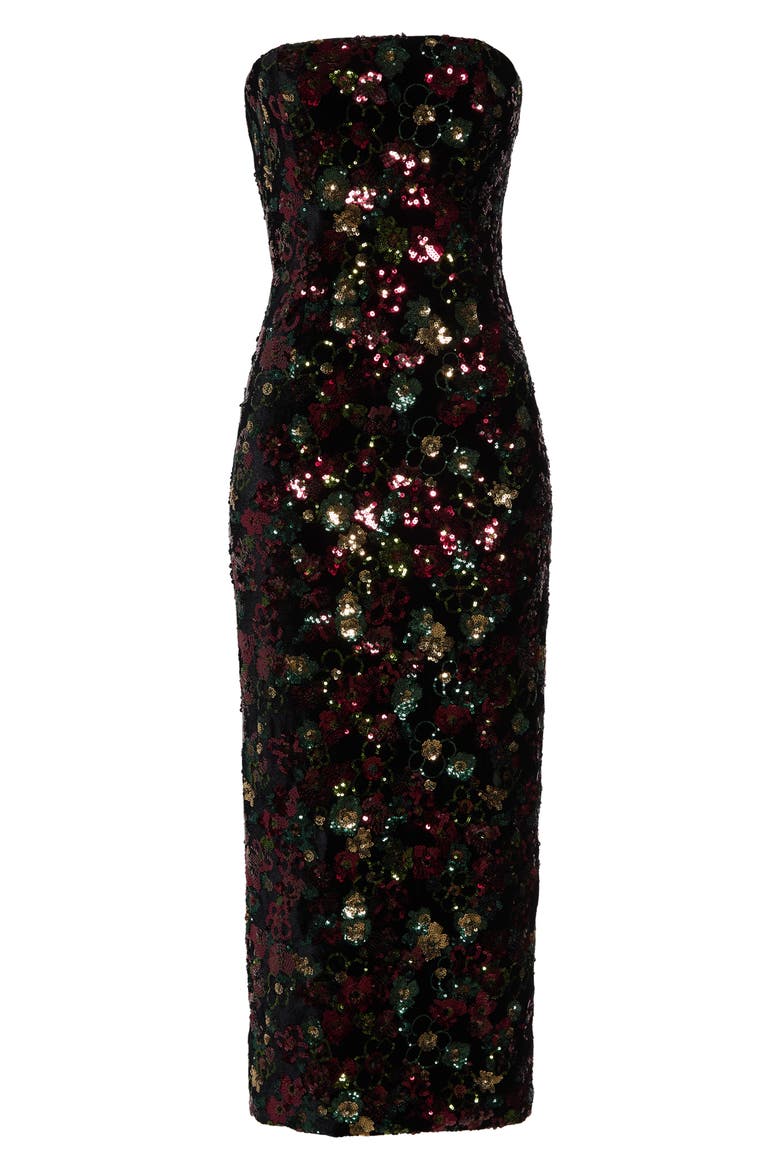 Natalie Strapless Floral Sequin Midi Dress, Alternate, color, FLORAL SEQUIN