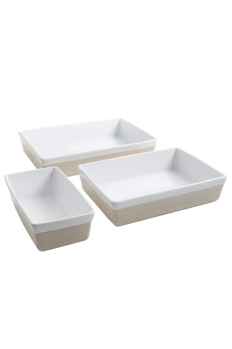 3-Piece Stoneware Baker Set, Oven-Safe Baking Dishes for Casseroles & Desserts, Main, color, Grey
