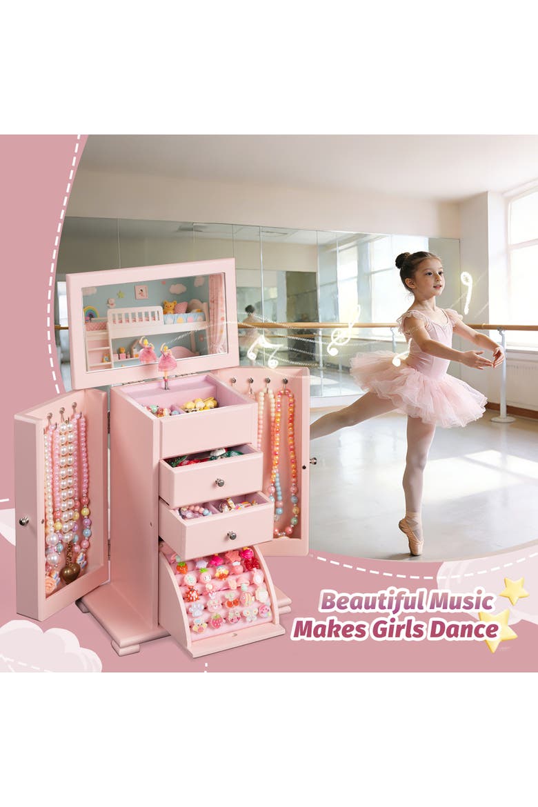 Kids Ballerina Musical Wooden Jewelry Box, Alternate, color, Pink