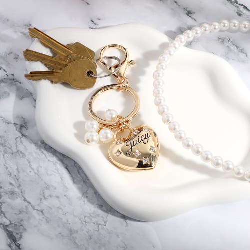 Juicy Couture Gold Heart Keychain With Pearls In Gold