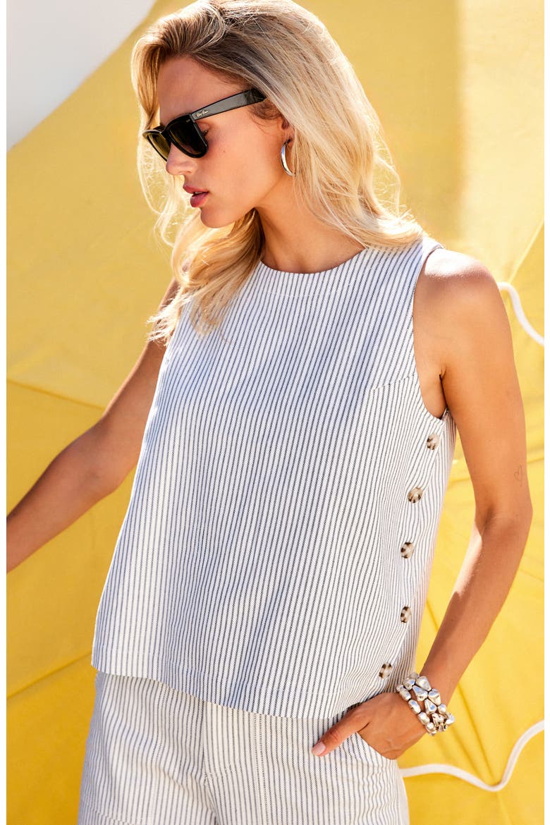 Clarice Side Button Sleeveless Top, Alternate, color, CREAM W/ NAVY