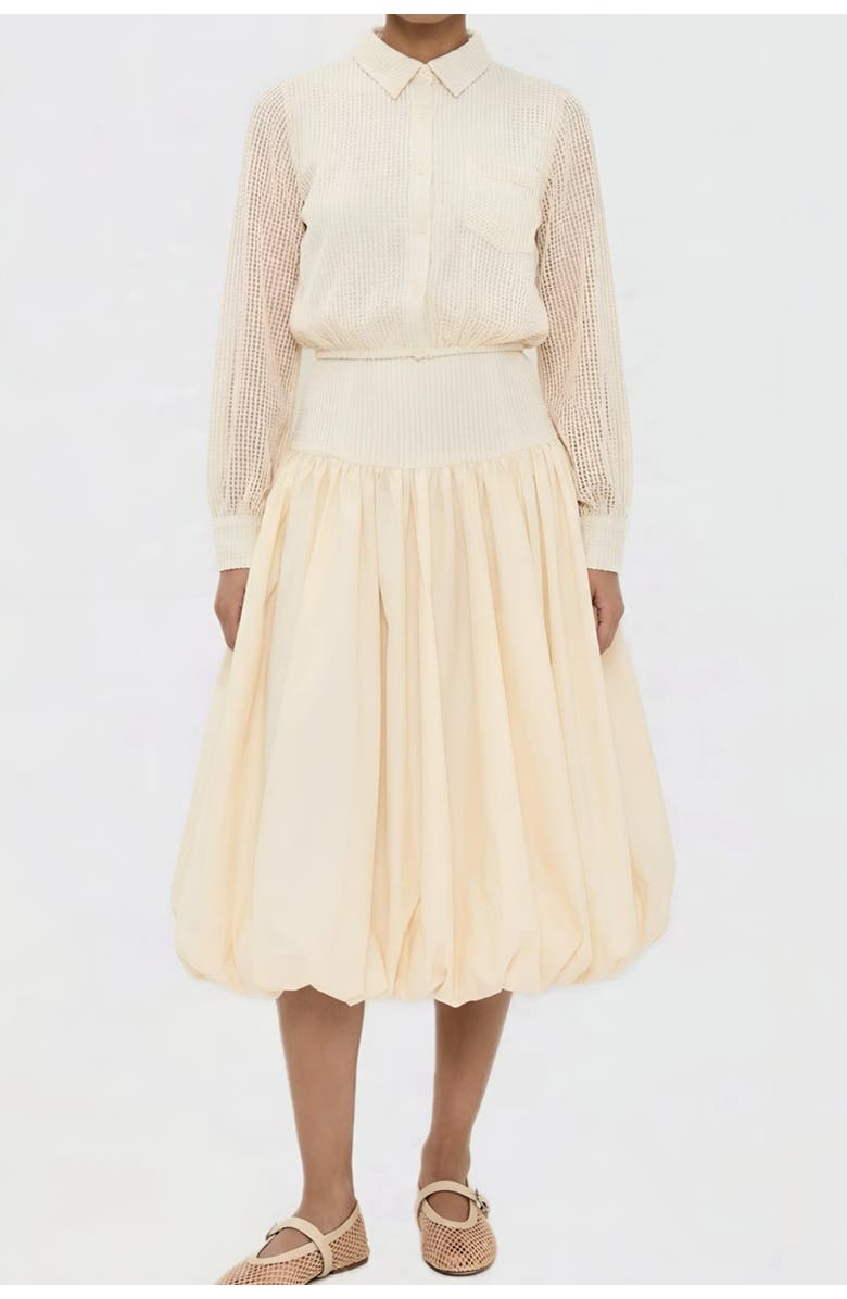 Elexiay Kemi Ivory Crochet Waist Bubble Hem Cotton Skirt, Main, color, Oatmeal