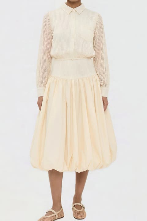 Kemi Ivory Crochet Waist Bubble Hem Cotton Skirt