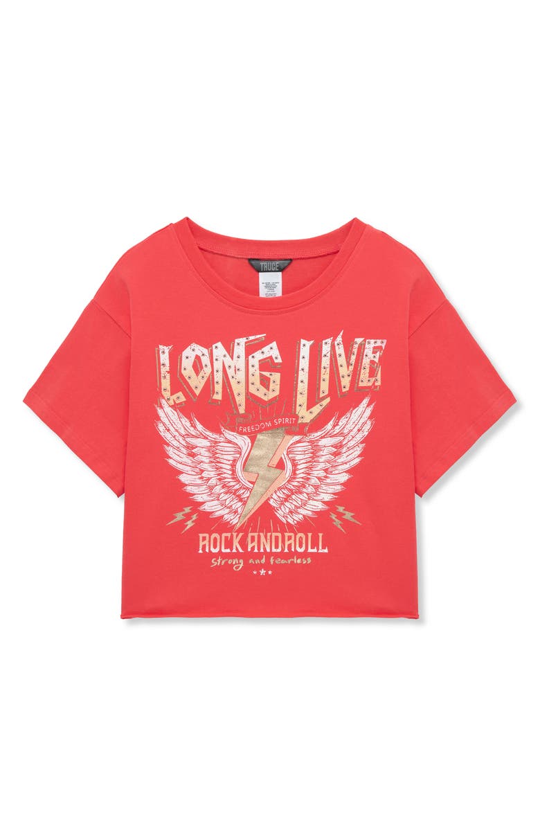 Truce Kids' Rock Star Embellished Cotton Graphic T-Shirt, Main, color, Dark Pink