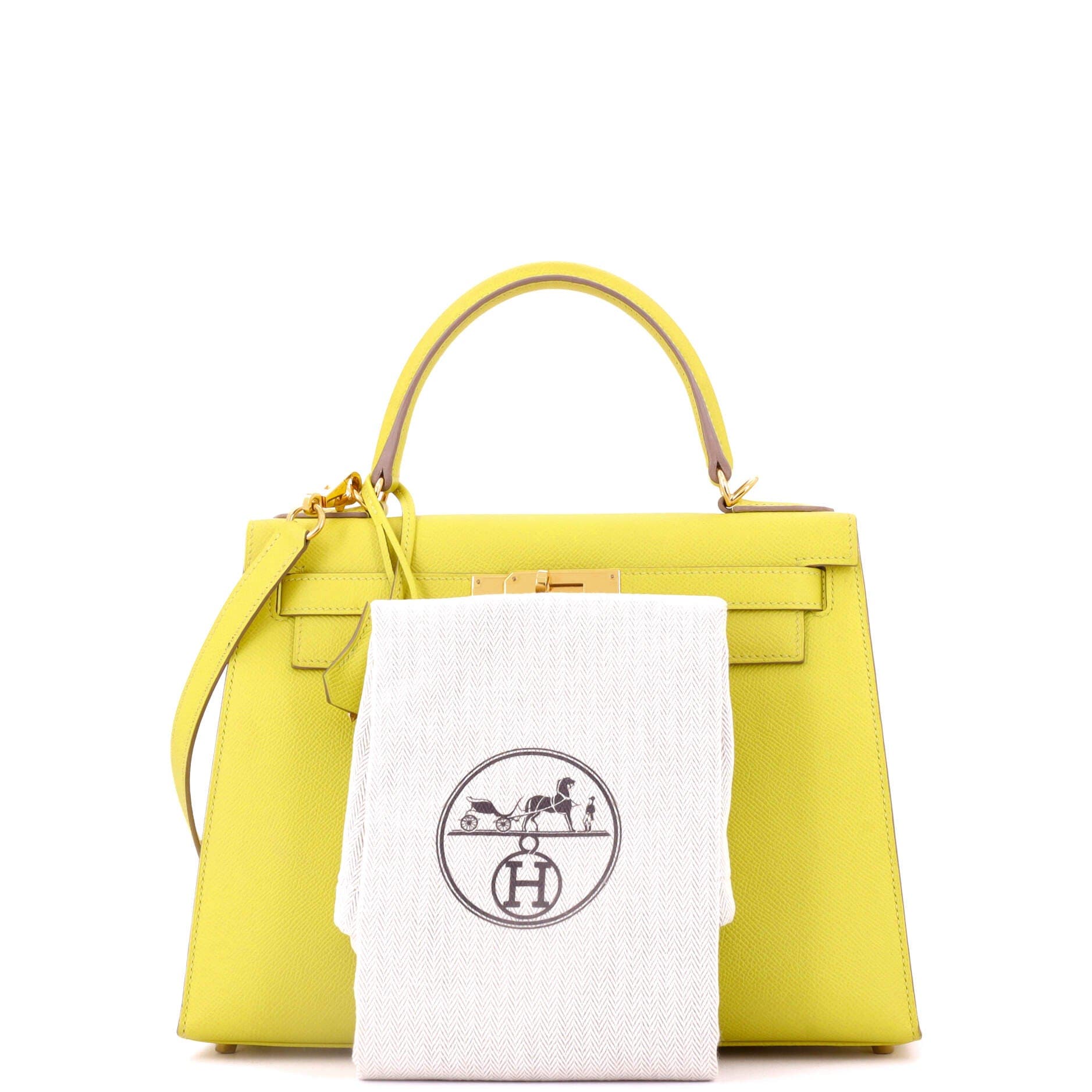Pre-Owned Hermes Kelly Handbag Yellow Epsom with Gold Hardware 28, Alternate, color, Lime