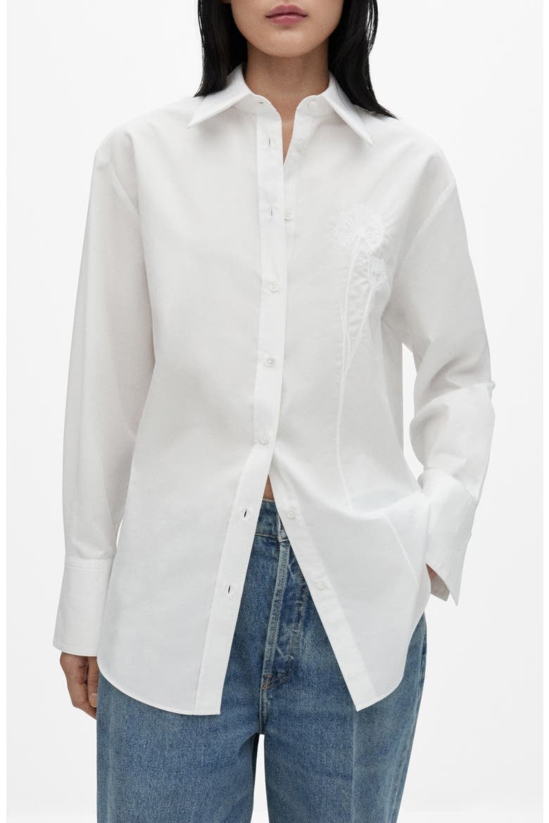 Oversize Embroidered Poplin Button-Up Shirt, Main, color, OFF WHITE