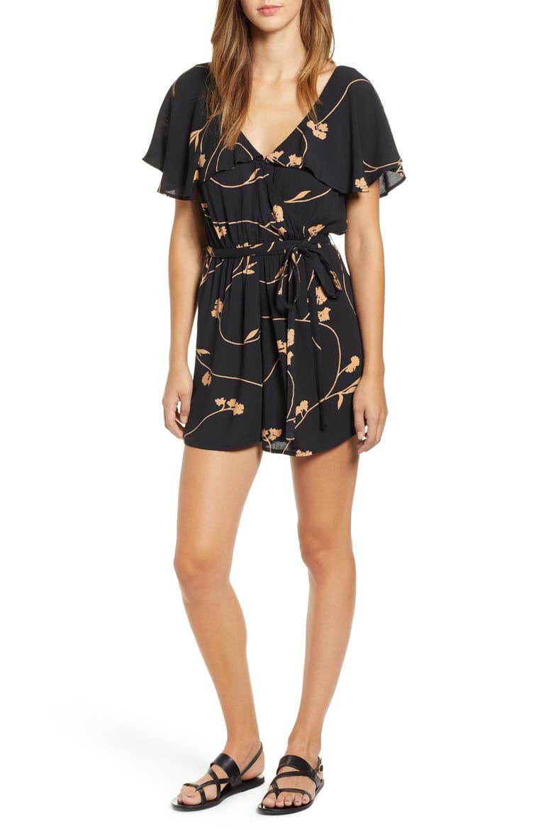 On The Run Drape Shoulder Romper, Main, color, BLACK