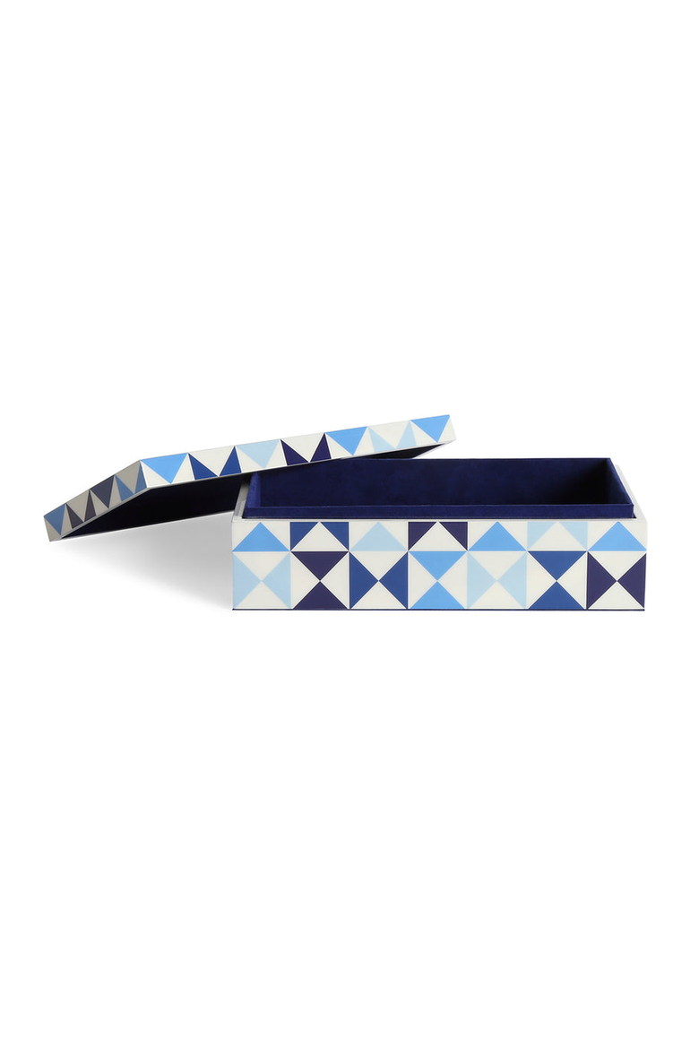 Sorrento Lacquer Box, Alternate, color, Blue / White Geometric