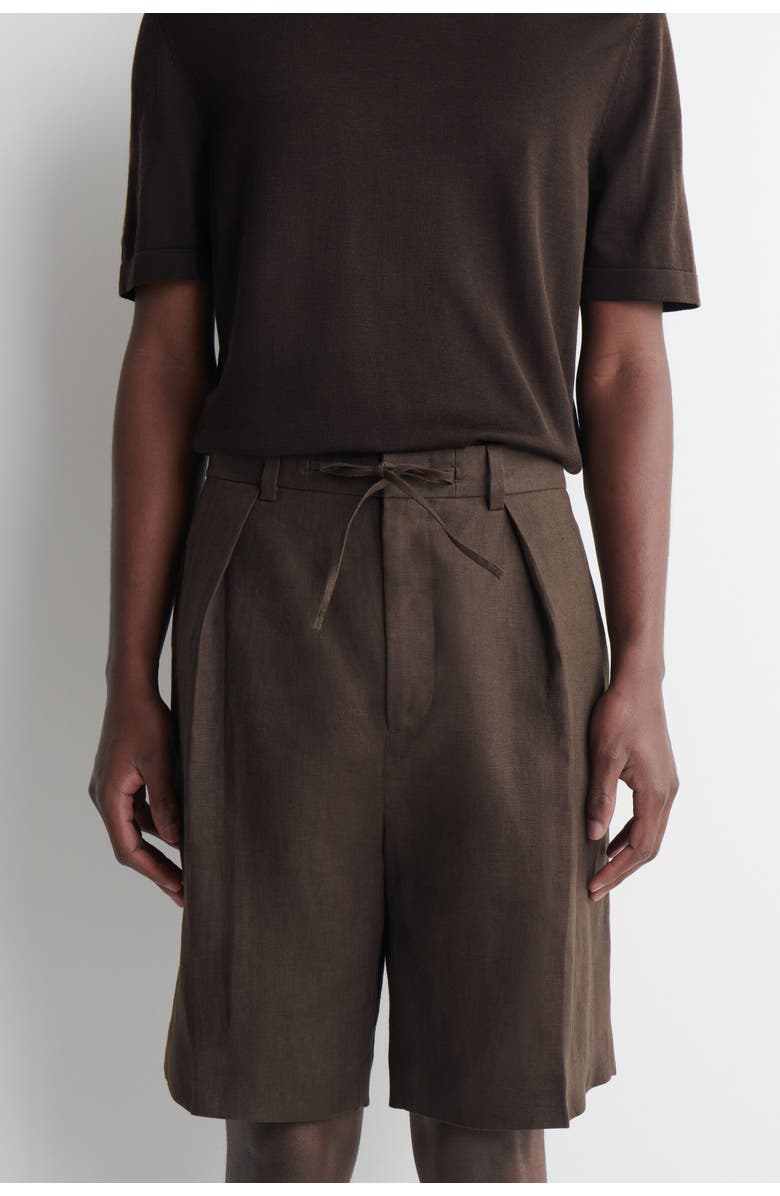 COS Pleated Linen Drawstring Shorts, Alternate, color, Brown