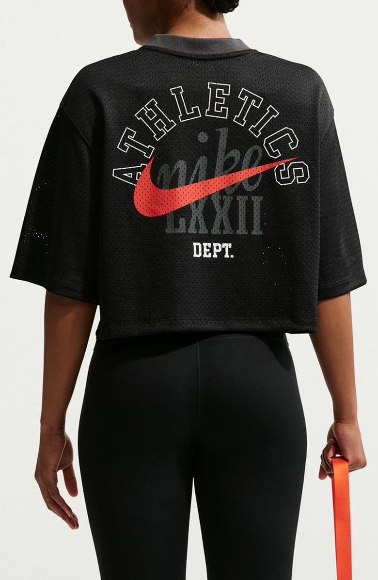 Nike Oversize Heritage Crop Mesh Jersey, Alternate, color, Black/ Anthracite/ Sail