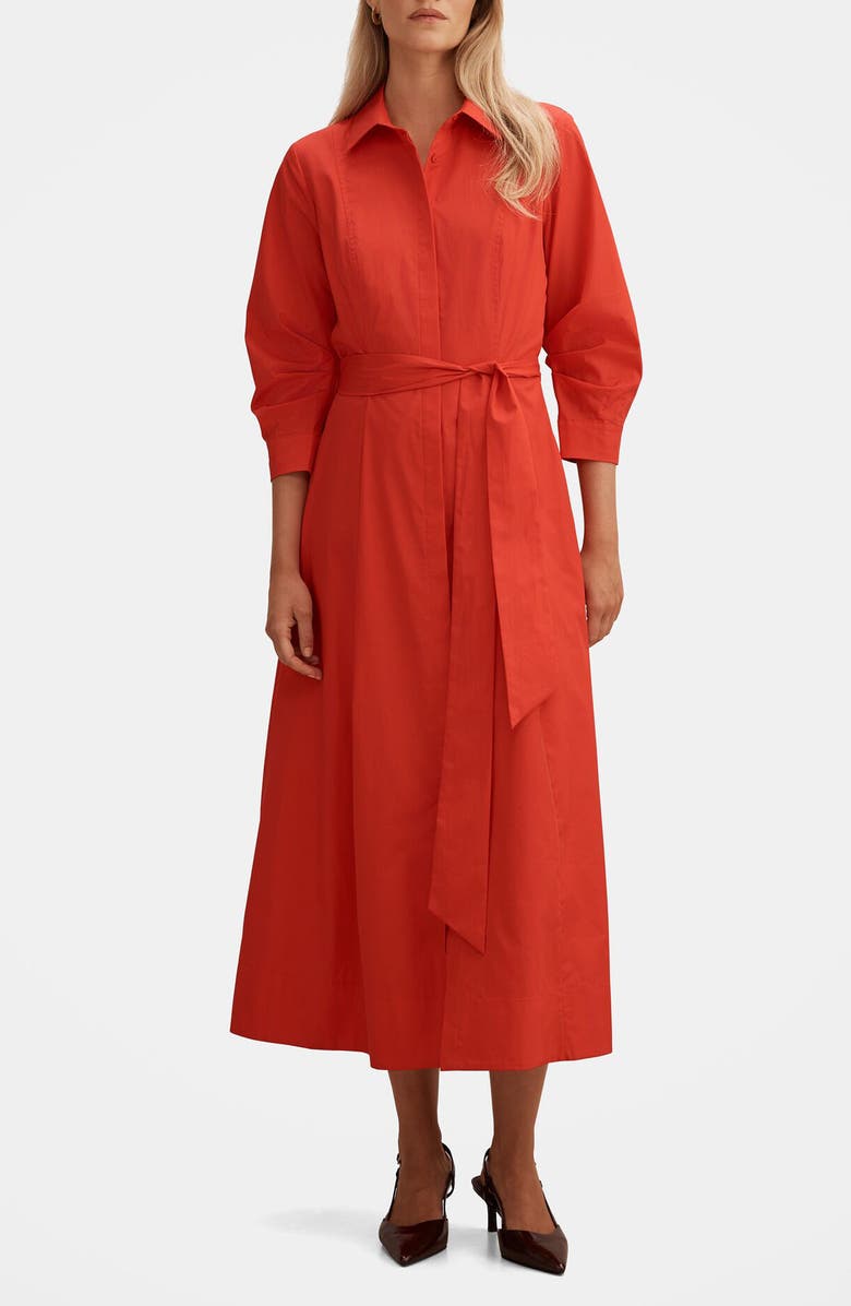 Ever New Sally Tie Belt Cotton Midi Shirtdress, Main, color, Red