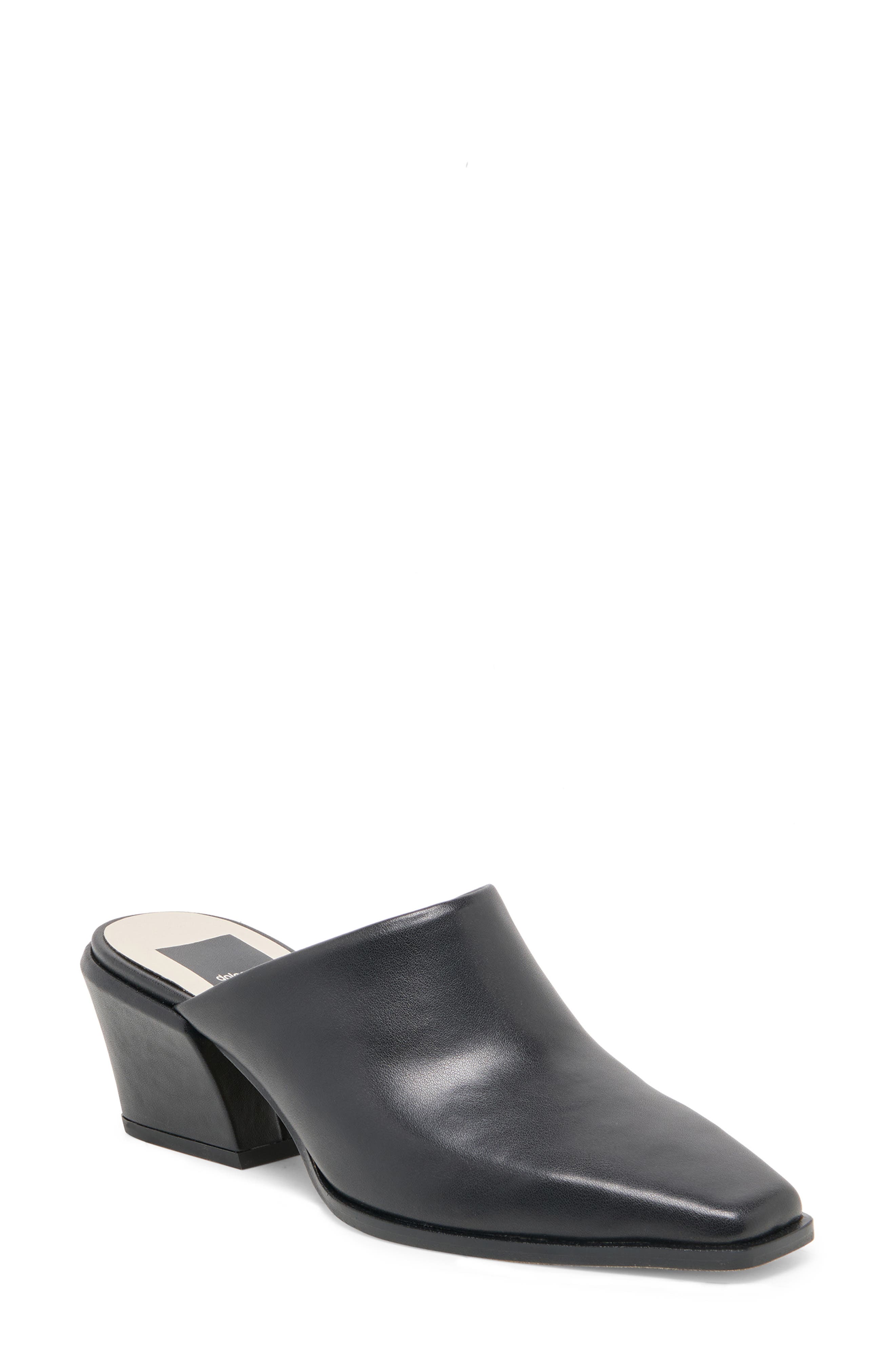 Leyton Square Toe Mule, Main, color, BLACK LEATHER