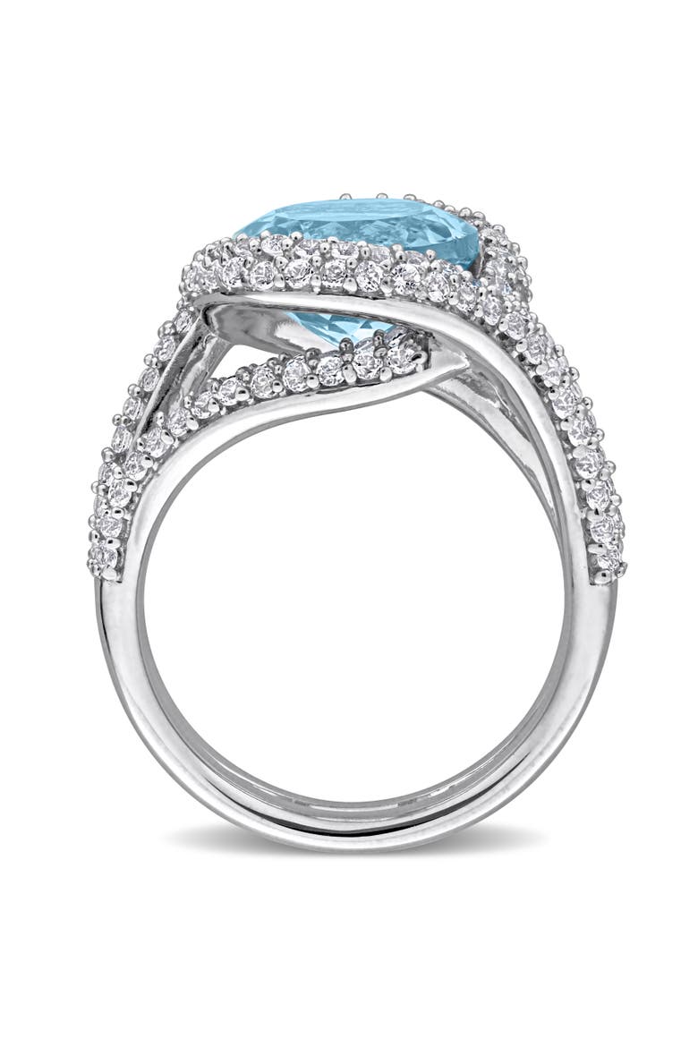 Blue Topaz & White Topaz Halo Cocktail Ring, Alternate, color, Blue Topaz