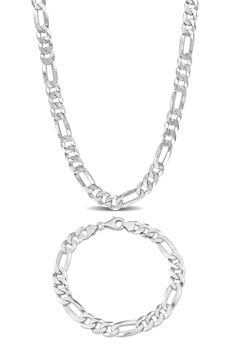 Men's Flat Figaro Chain Necklace & Bracelet Set, Main, color, WHITE