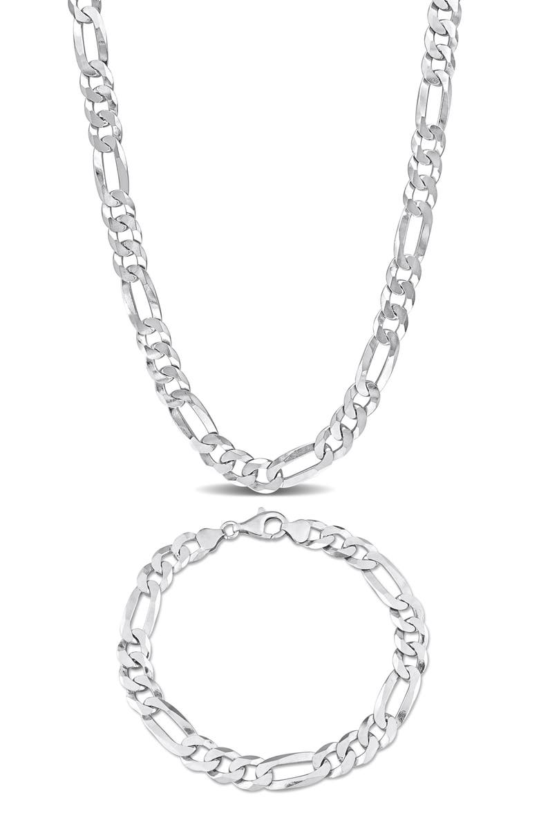 DELMAR Men's Flat Figaro Chain Necklace & Bracelet Set, Main, color, Silver