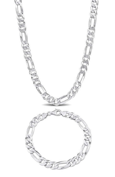 Men's Flat Figaro Chain Necklace & Bracelet Set
