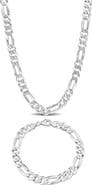 DELMAR Men's Flat Figaro Chain Necklace & Bracelet Set