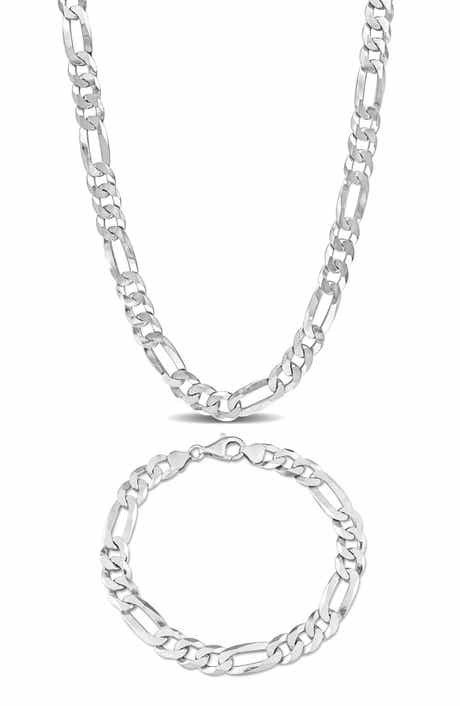 DELMAR Men's Flat Figaro Chain Necklace & Bracelet Set