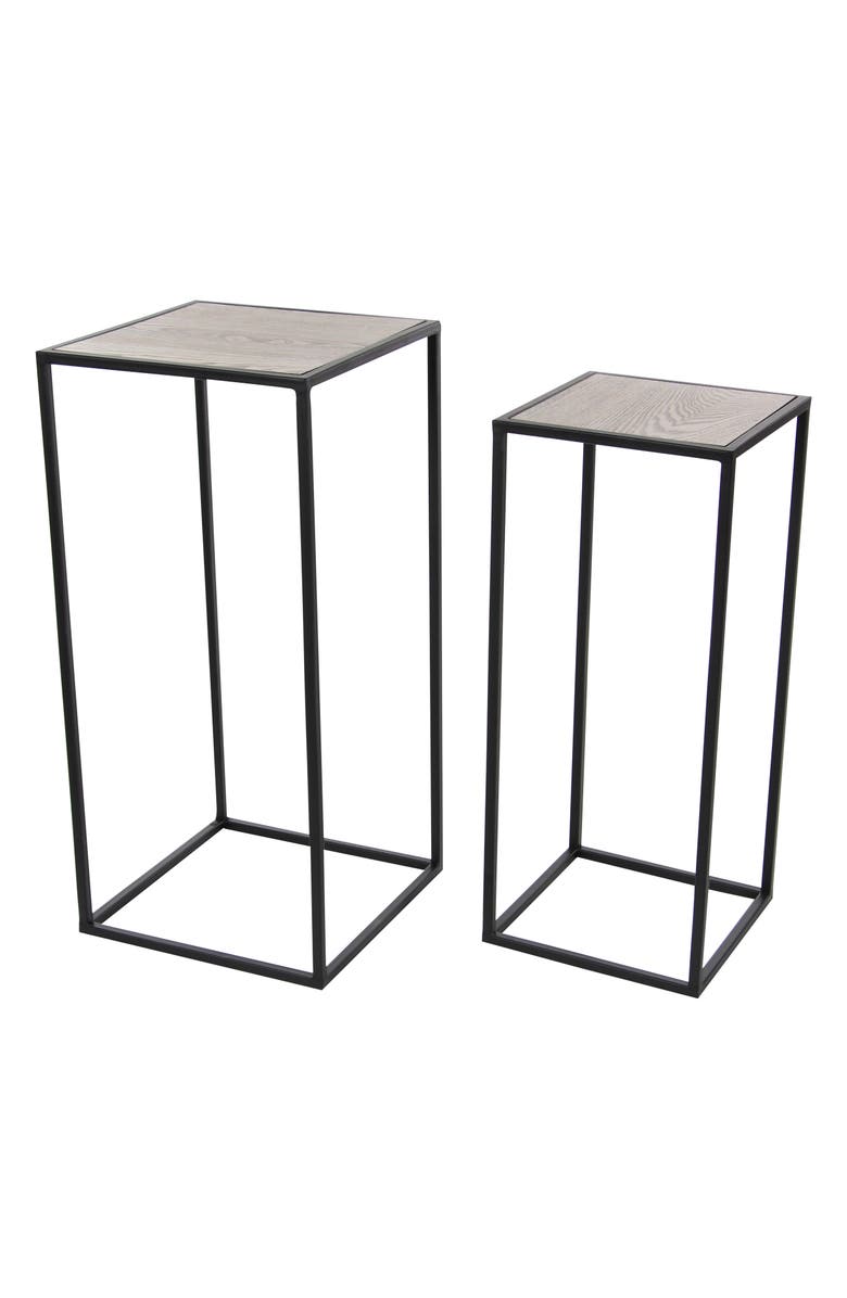 VIVIAN LUNE HOME Black Metal Contemporary Accent Table with Brown Wood Top - Set of 2, Main, color, 
