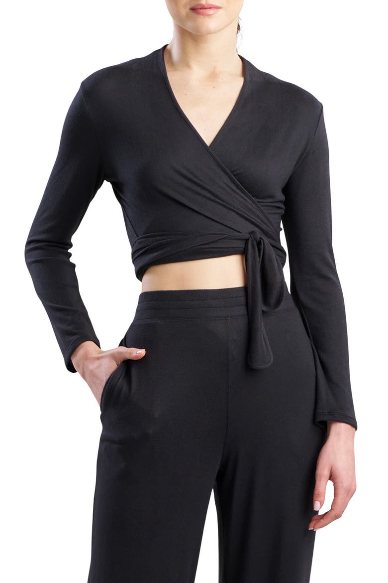 Cozy Essentials Wrap Top, Main, color, BLACK