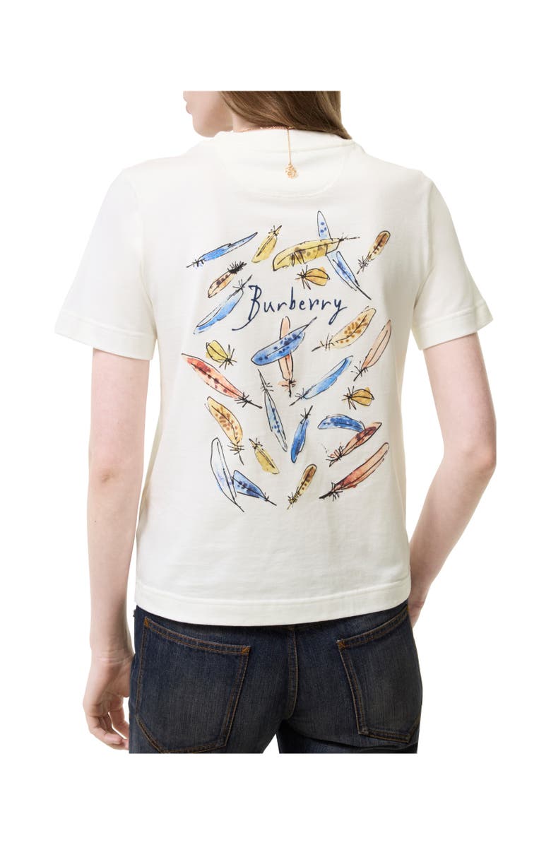 Burberry Feather Print Cotton T-shirt, Alternate, color, Chalk White