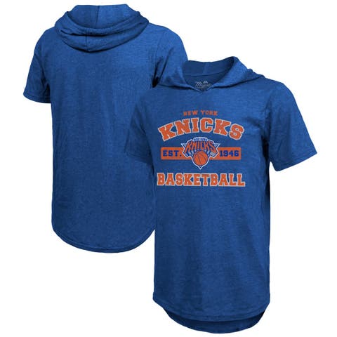 Men's Majestic Threads  Royal New York Knicks Tri-Blend Hoodie T-Shirt