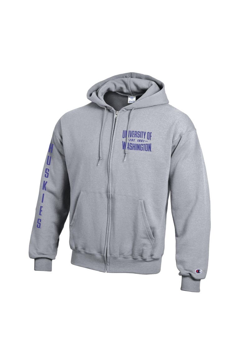 Men's Champion  Heather Gray Washington Huskies Varsity Powerblend Full-Zip Fleece Hoodie, Alternate, color, Heather Gray