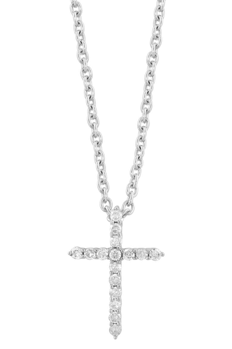 Sterling Silver Diamond Cross Pendant Necklace, Alternate, color, WHITE