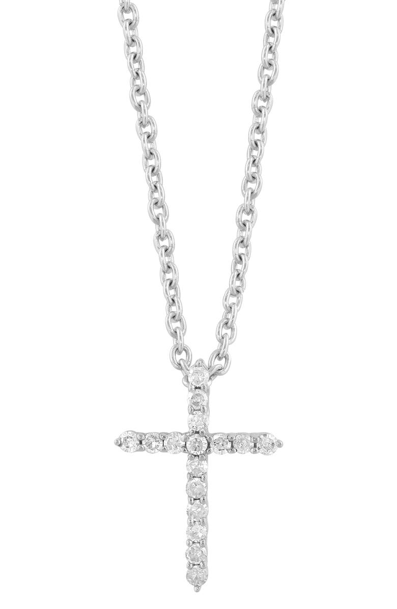 EFFY Sterling Silver Diamond Cross Pendant Necklace, Alternate, color, White