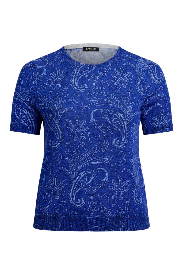 Paisley Cotton Blend Short Sleeve Sweater, Alternate, color, BLUE MULTI