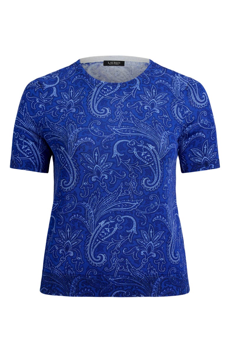 Lauren Ralph Lauren Paisley Cotton Blend Short Sleeve Sweater, Alternate, color, Blue Multi