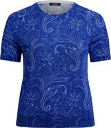 Lauren Ralph Lauren Paisley Cotton Blend Short Sleeve Sweater