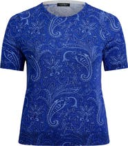 Lauren Ralph Lauren Paisley Cotton Blend Short Sleeve Sweater