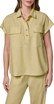 Donna Karan New York Dolman Sleeve Linen Blend Shirt