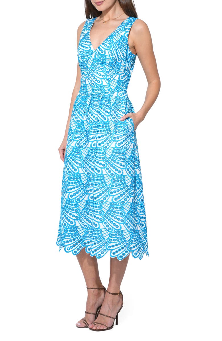 Adelyn Rae Joanna Basque Waist Midi Dress, Alternate, color, White/ Blue