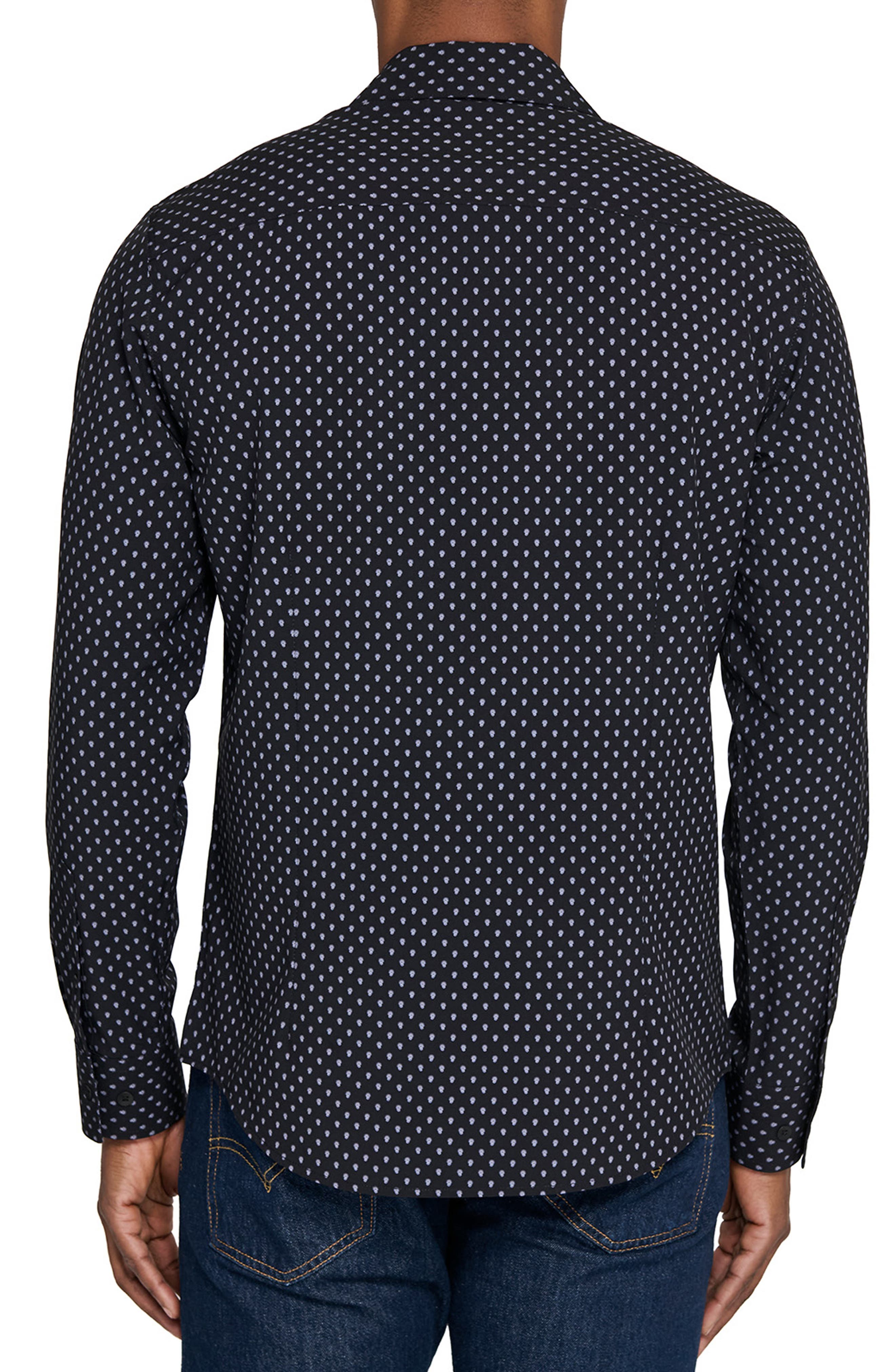 Basic Slim Fit Black Micropaisley Performance Button-Up Shirt - image 2