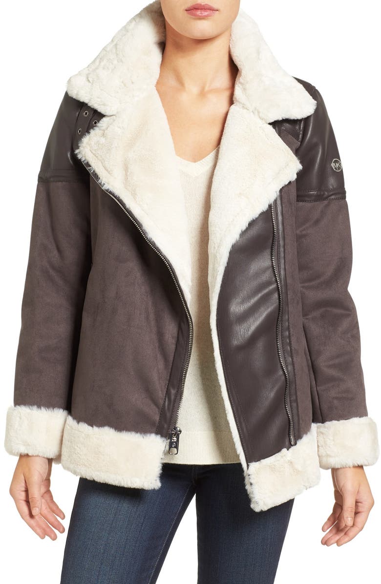 MICHAEL Michael Kors Faux Shearling Jacket, Main, color, 