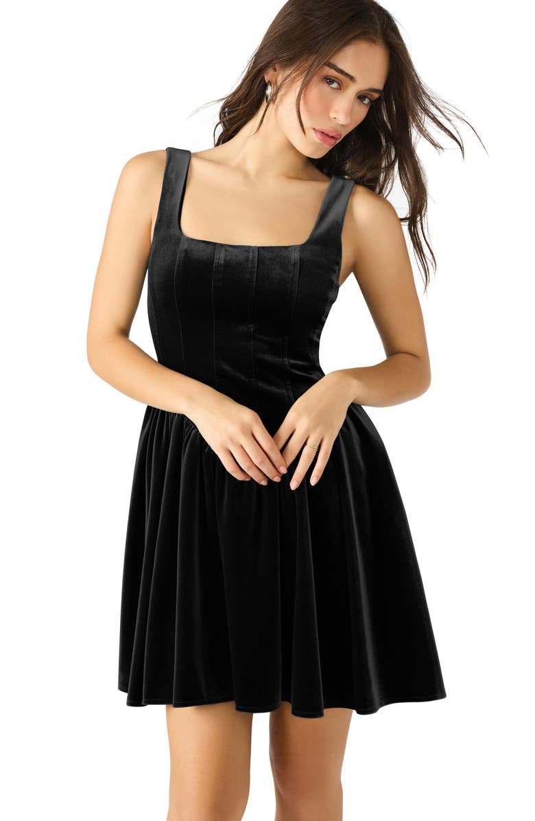 Steve Madden Ray Corset Velvet Minidress, Alternate, color, Black