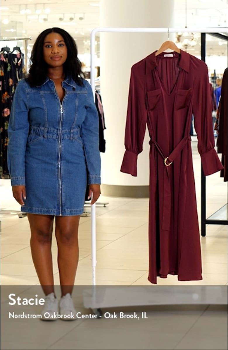 Cecilia Belted Long Sleeve Satin Dress, sales video thumbnail