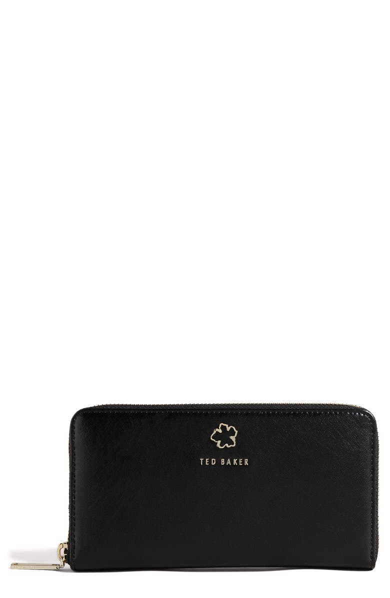 Ted Baker London Jorjana Flower Eyelet Large Leather Zip Wallet, Main, color, 