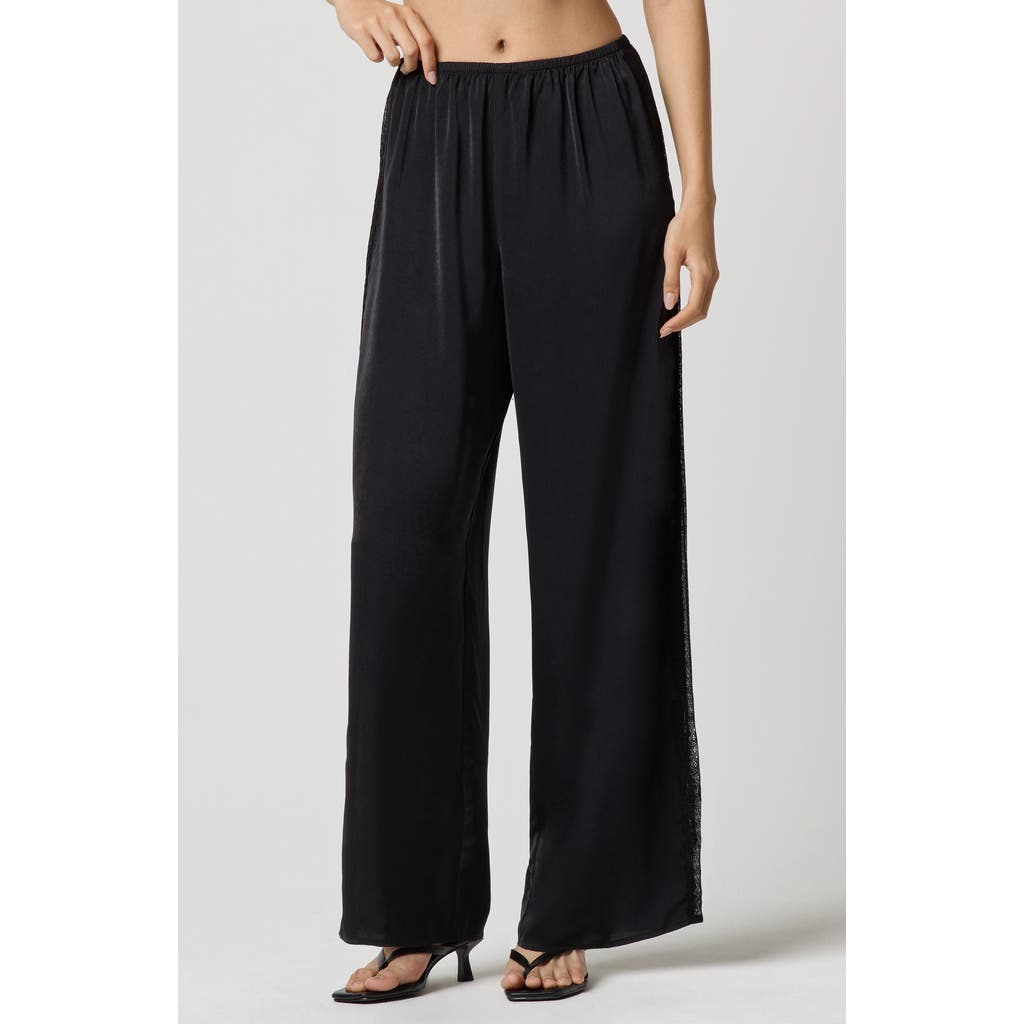 Florence By Mills Lace Trim Satin Pajama Pants In Black
