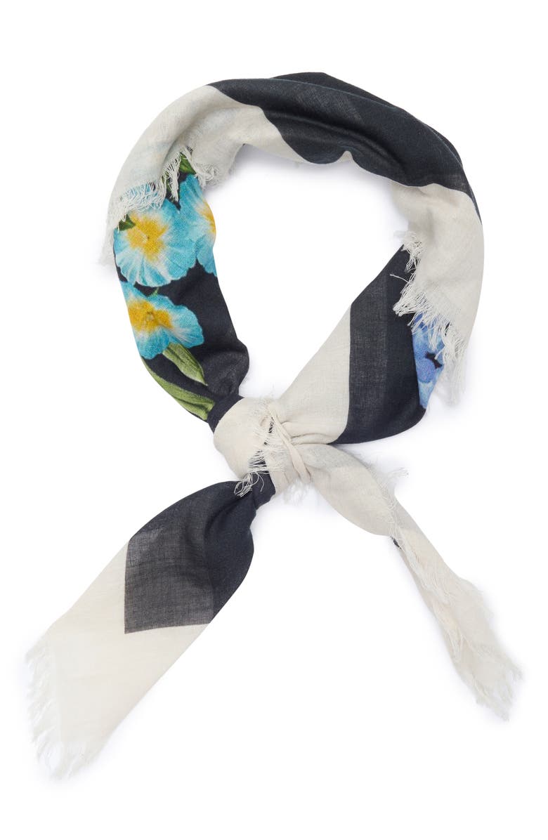BCBGeneration Floral Cotton Square Scarf, Alternate, color, Black Multi