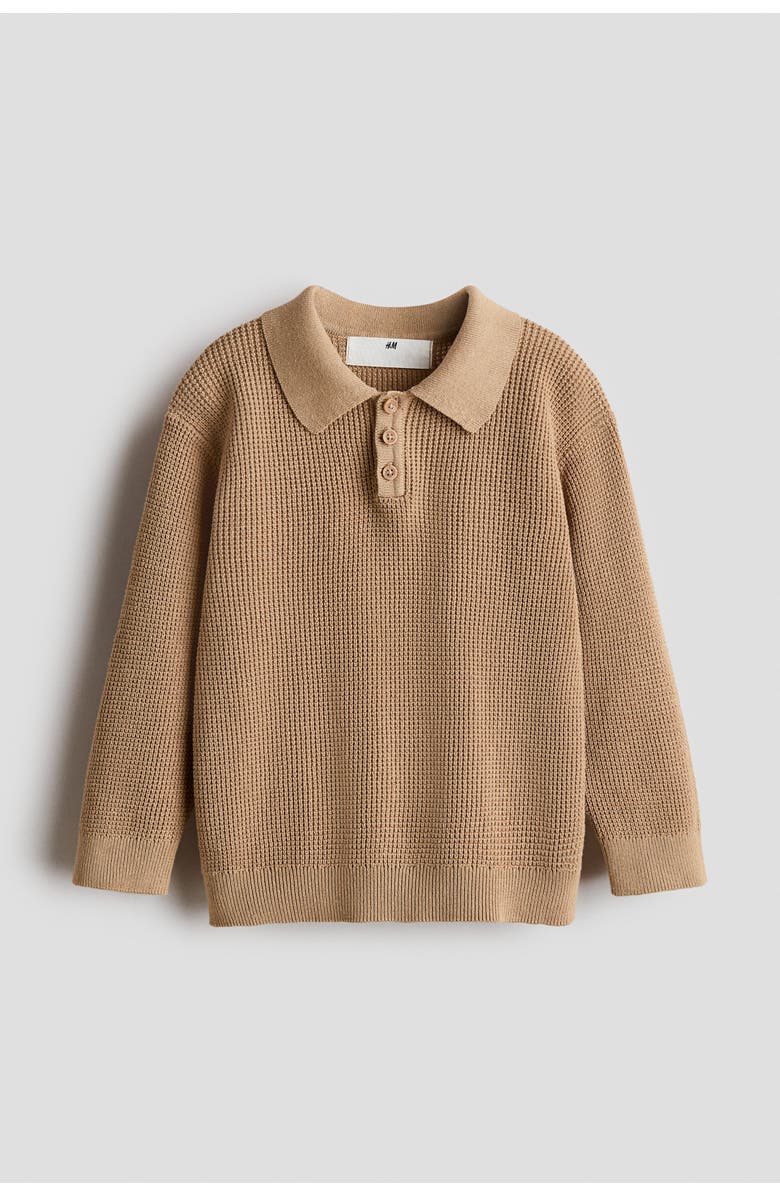 H&M Fine-knit Polo Shirt, Main, color, Dark Beige
