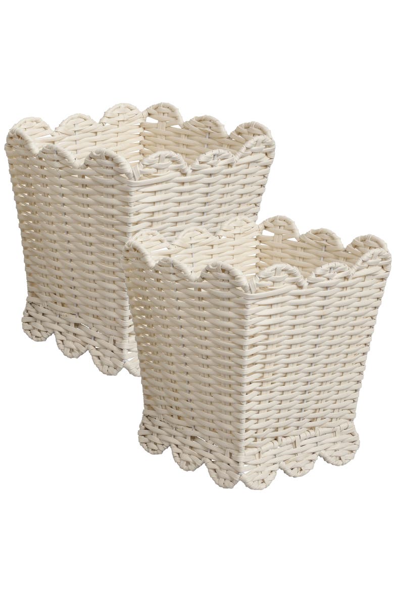 Resin 3.3-Gallon Tapered Square Wicker Watebasket with Scalloped Edge, Main, color, White