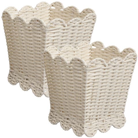 Resin 3.3-Gallon Tapered Square Wicker Watebasket with Scalloped Edge (Set of 2)
