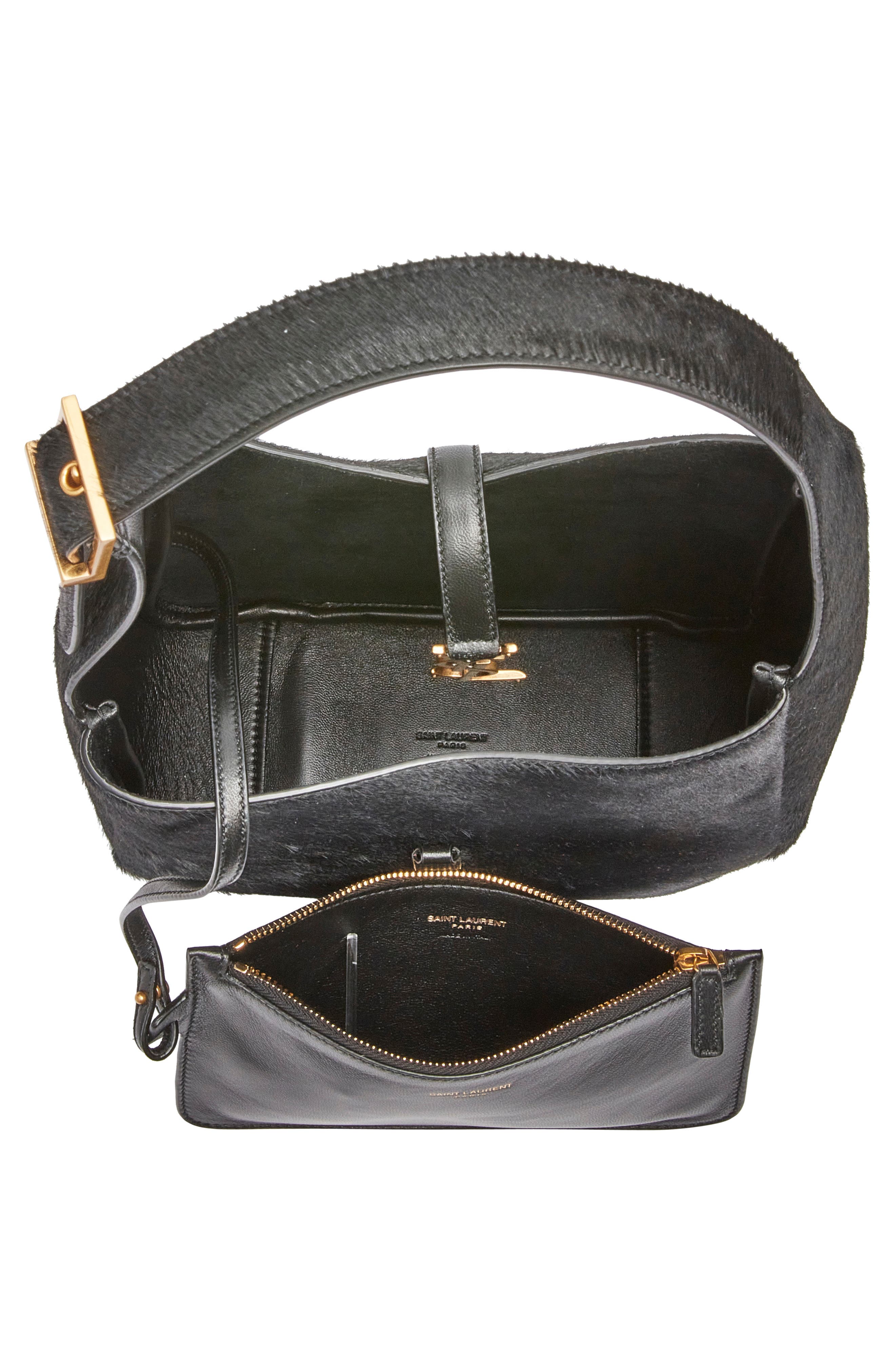 Saint Laurent Small Le 5 À 7 Genuine Calf Hair Shoulder Bag, Alternate, color, Noir