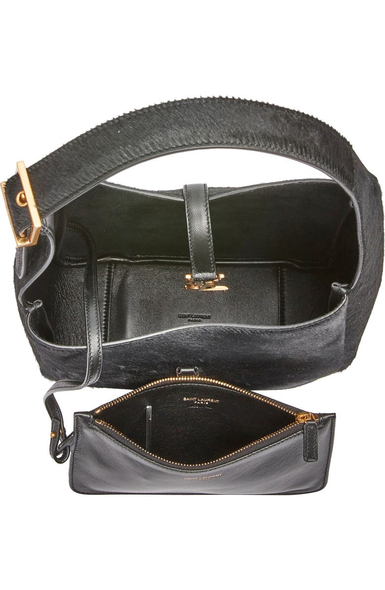 Saint Laurent Small Le 5 À 7 Genuine Calf Hair Shoulder Bag, Alternate, color, Noir