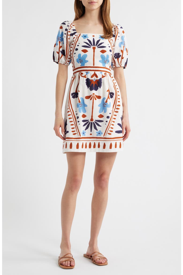 Mariana Mixed Print Cotton & Linen Minidress, Main, color, LILIANA PRINT