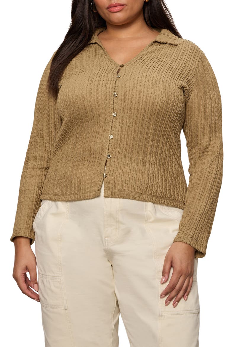 Textured Knit Button-Up Shirt, Main, color, COVERT GREEN