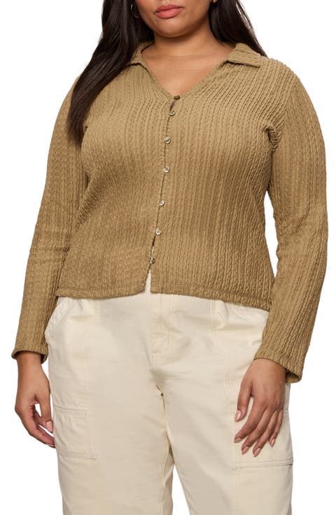 Textured Knit Button-Up Shirt (Plus)
